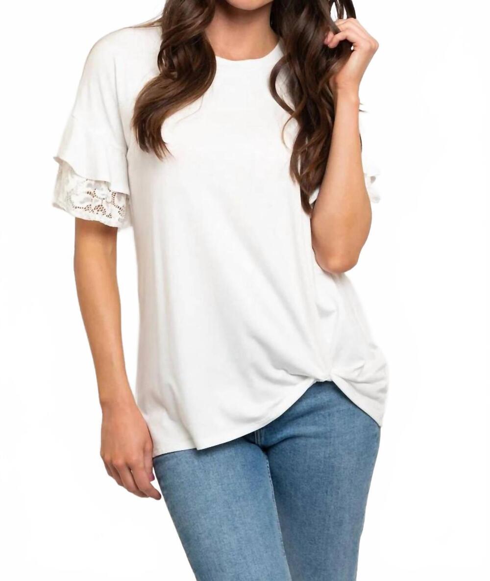 NEW COLLECTIVE RACK women's lace ruffle detailed front knot top in white